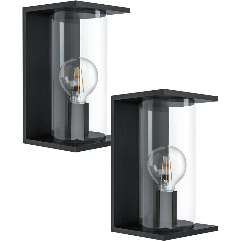 Loops 2 Pack Ip54 Outdoor Wall Round Glass Lantern 40W E27 Porch Lamp Light/Black