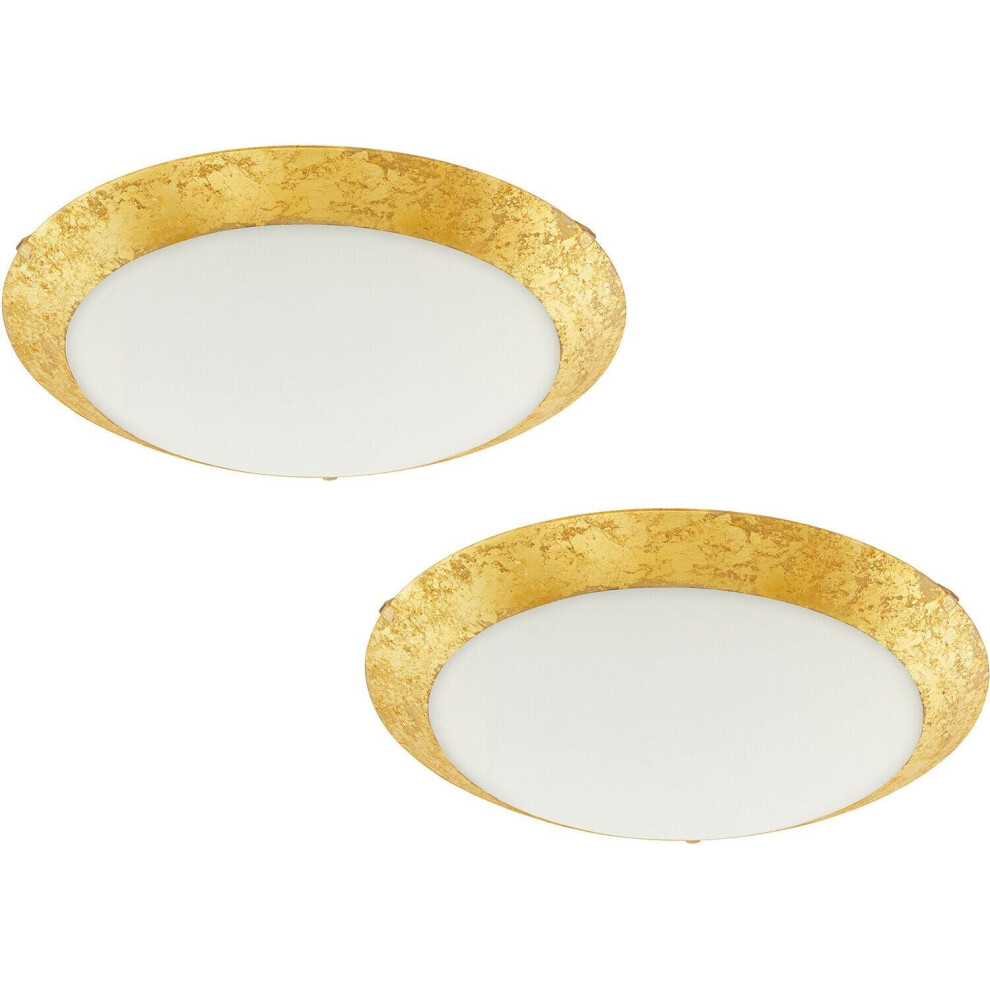 Loops 2 Pack Wall Flush Ceiling Light Colour White Shade White Gold Glass Led 16W
