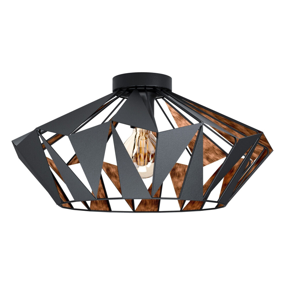 Loops Semi Flush Ceiling & Copper Geometric Shade 1 X 60W E27 Bulb Light/Black