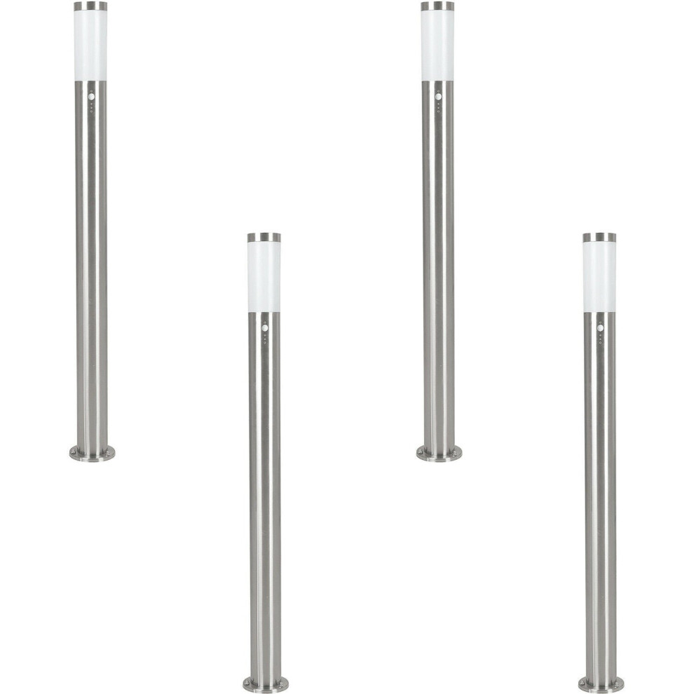 4 PACK IP44 Outdoor Bollard Light PIR Sensor Stainless Steel 1100mm Lamp Post
