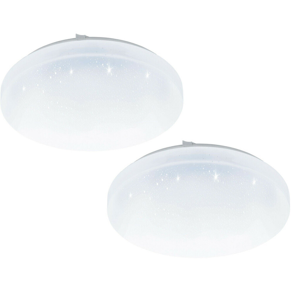 2 PACK Flush Ceiling Light White Shade White Plastic With Crystal Effect LED 12W