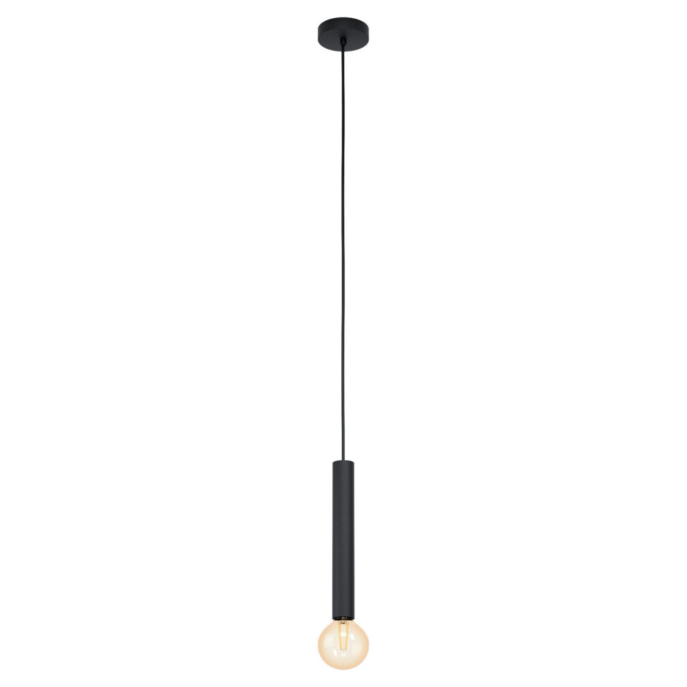 Loops Pendant 1 Bulb Ceiling Light Colour Black Long Shade Holder Bulb E27 1X60w
