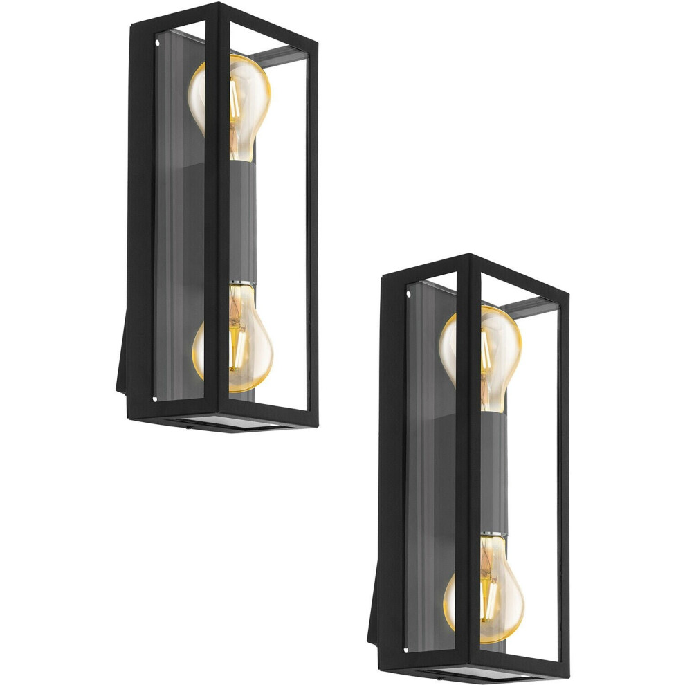Loops 2 Pack Ip44 Outdoor Wall / Square Glass Shade 60W E27 Porch Lamp Light/Black