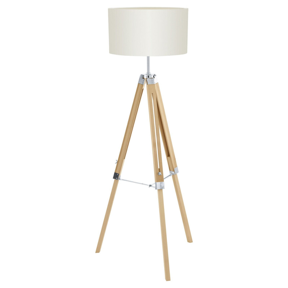 Loops Tripod Floor Lamp Wood Leg & Fabric Shade 1 X 60W E27 Bulb Light/Beige