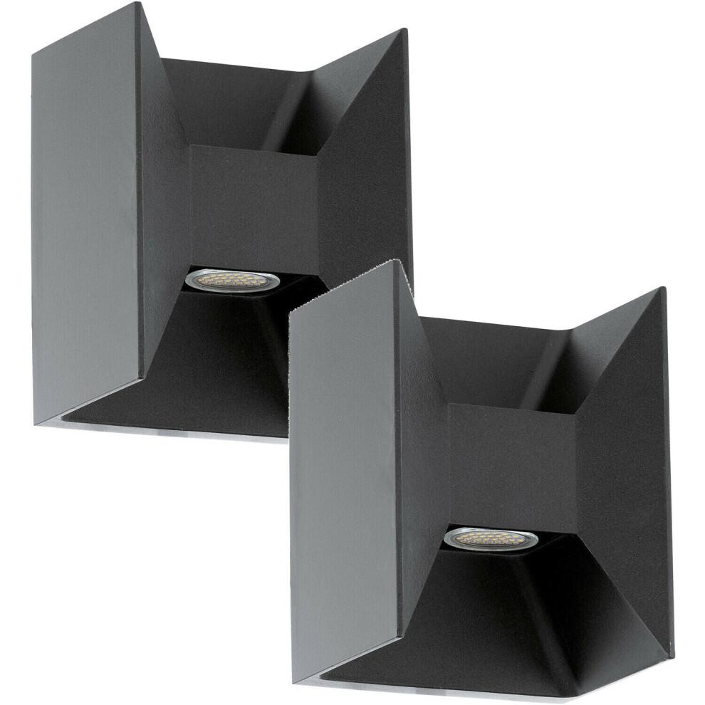 2 PACK IP44 Outdoor Up / Down Wall Light Anthracite Aluminium 2.5W LED Lamp