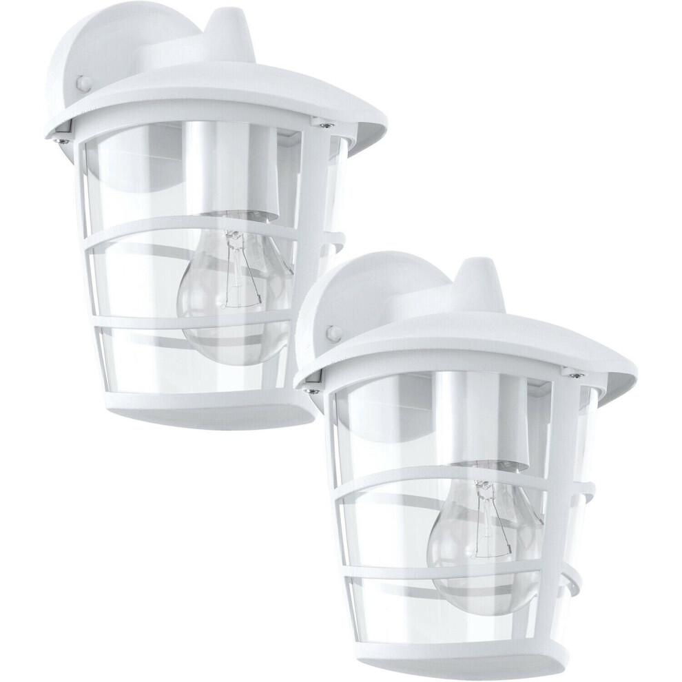 2 PACK IP44 Outdoor Wall Light White & Glass Lantern 60W E27 Porch Lamp Down