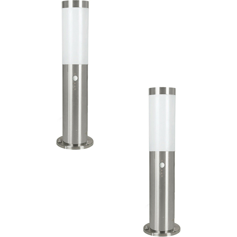 Loops 2 Pack Ip44 Outdoor Bollard & Pir Sensor Stainless Steel 450Mm Lamp Post Light