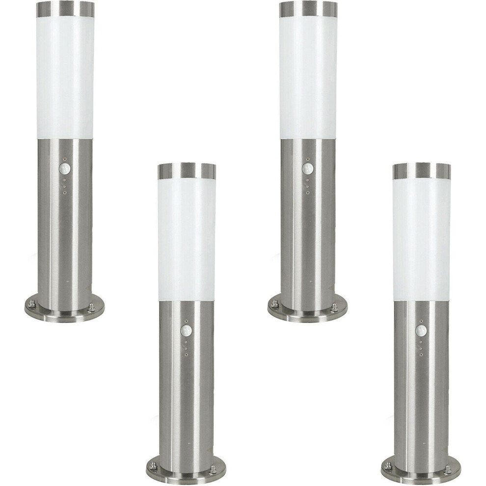 Loops 4 Pack Ip44 Outdoor Bollard & Pir Sensor Stainless Steel 450Mm Lamp Post Light