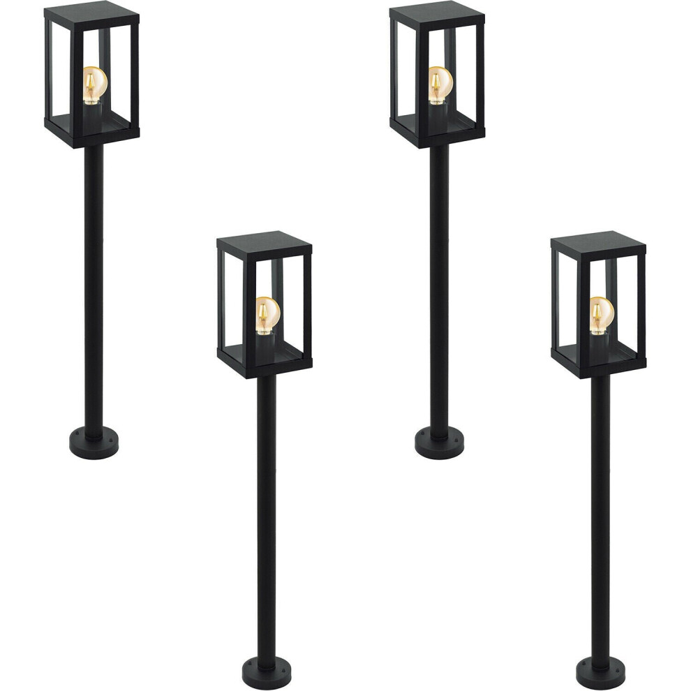 4 PACK IP44 Outdoor Bollard Light Black Zinc Plated Steel 1x 60W E27 Post