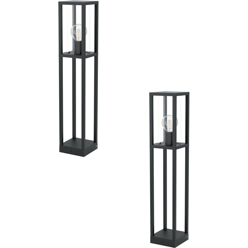 Loops 2 Pack Ip44 Outdoor Bollard Cast Aluminium Box 40W E27 Tall Post Light/Black