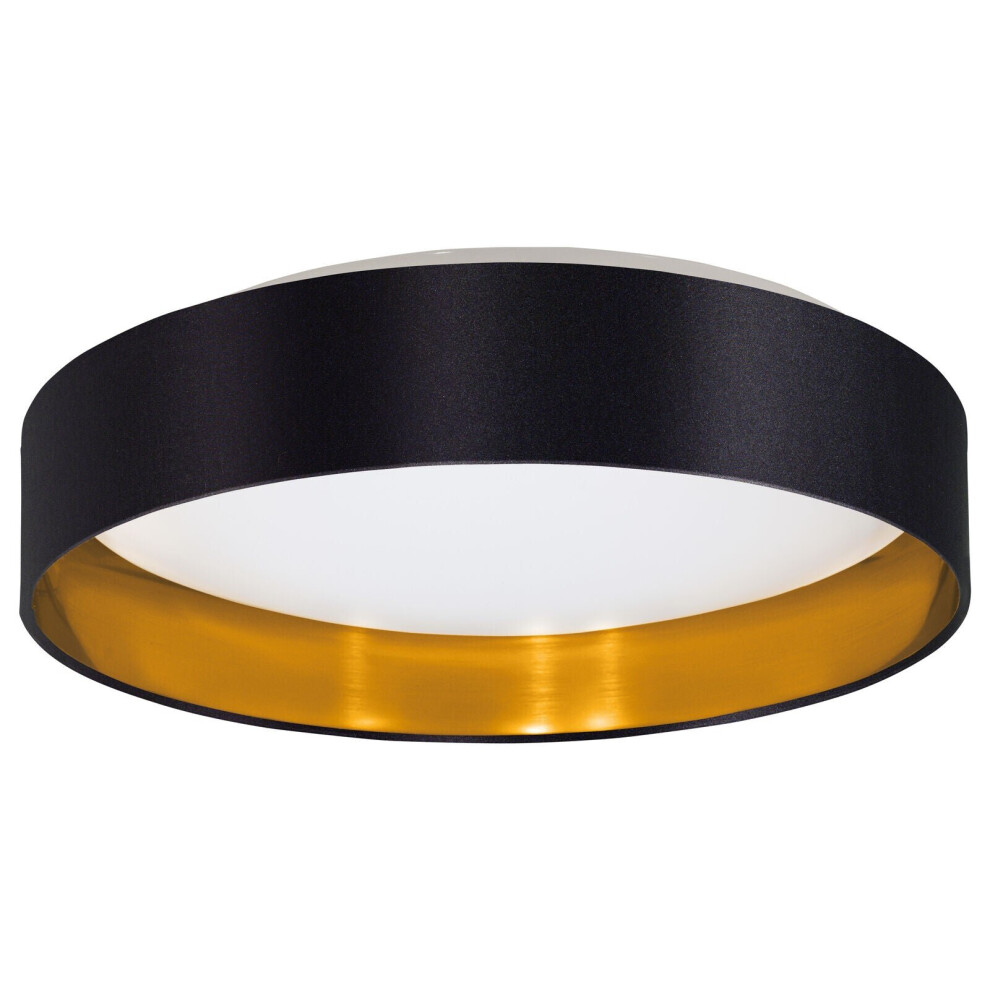 Loops Flush Ceiling Light Colour White Shade Black Gold Fabric Bulb Led 24W Included