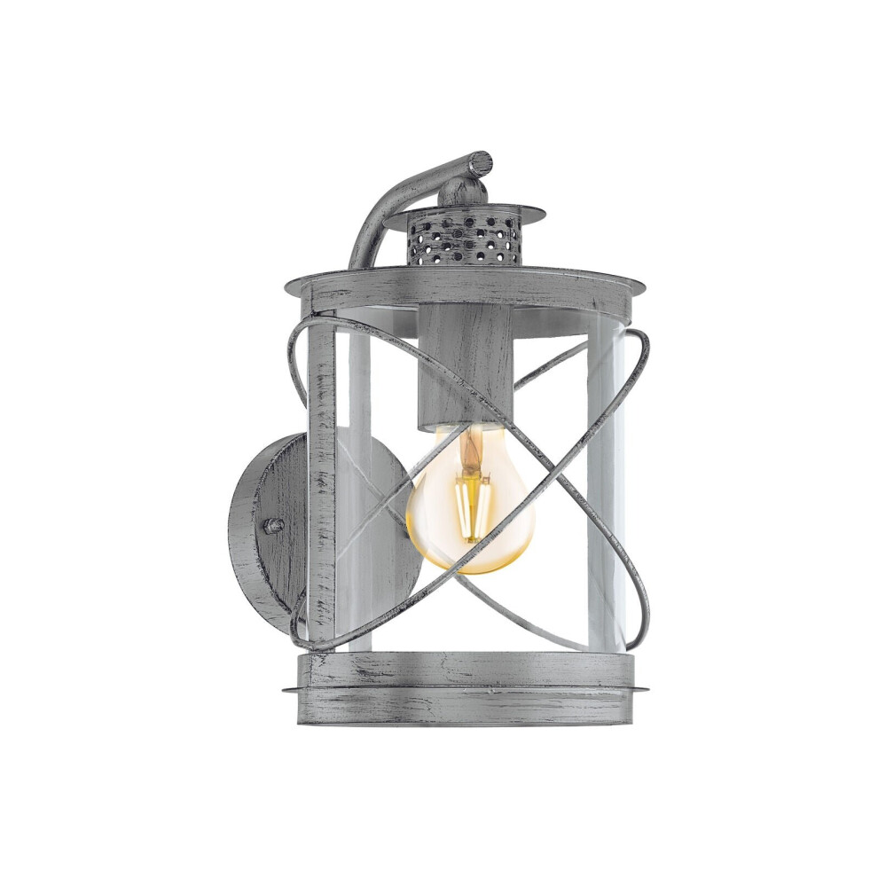 IP44 Outdoor Wall Light Antique Silver & Glass Loop Lantern 1 x 60W E27 Bulb