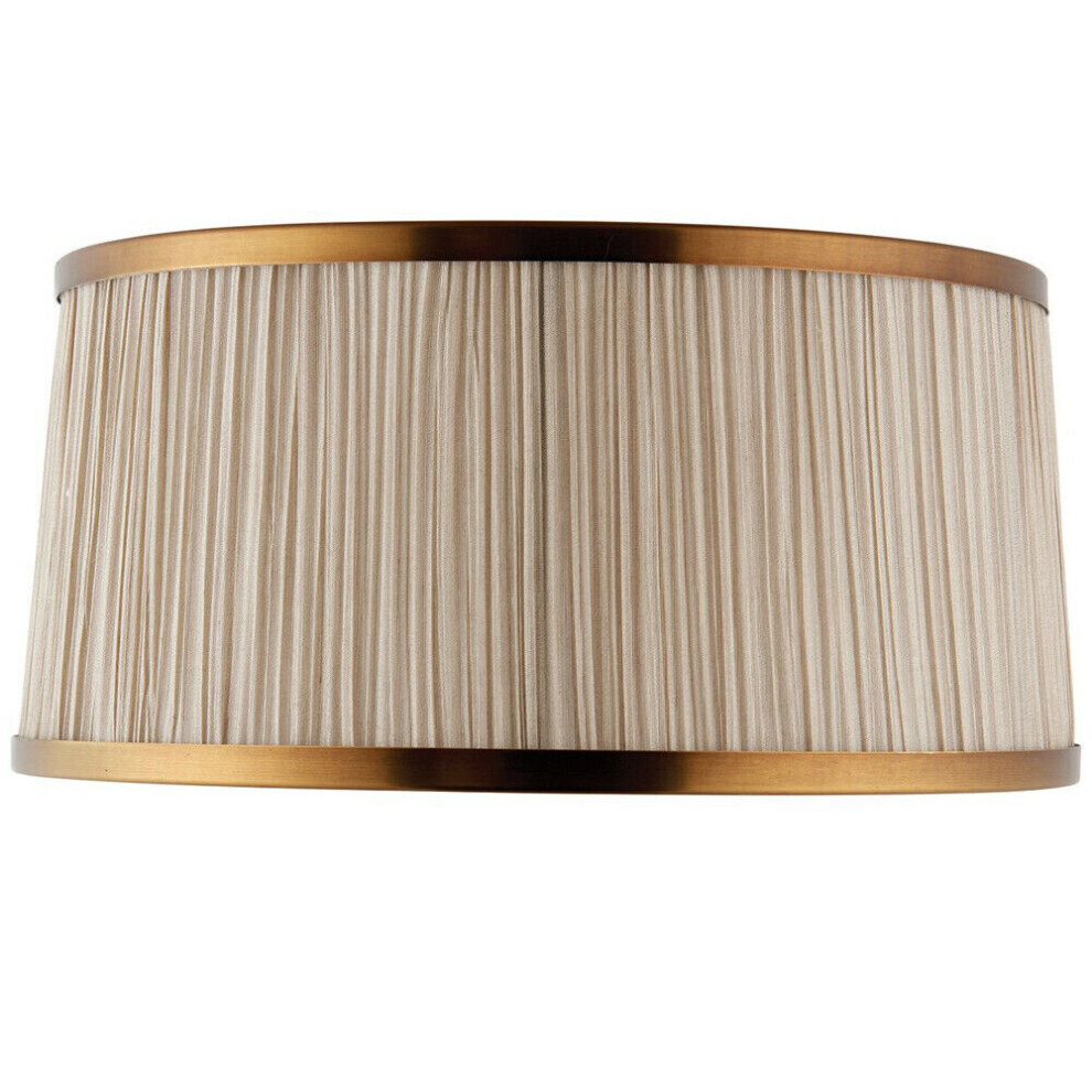 Loops 13" Luxury Round Tapered Lamp Shade Pleated Organza Fabric & Antique Brass Beige
