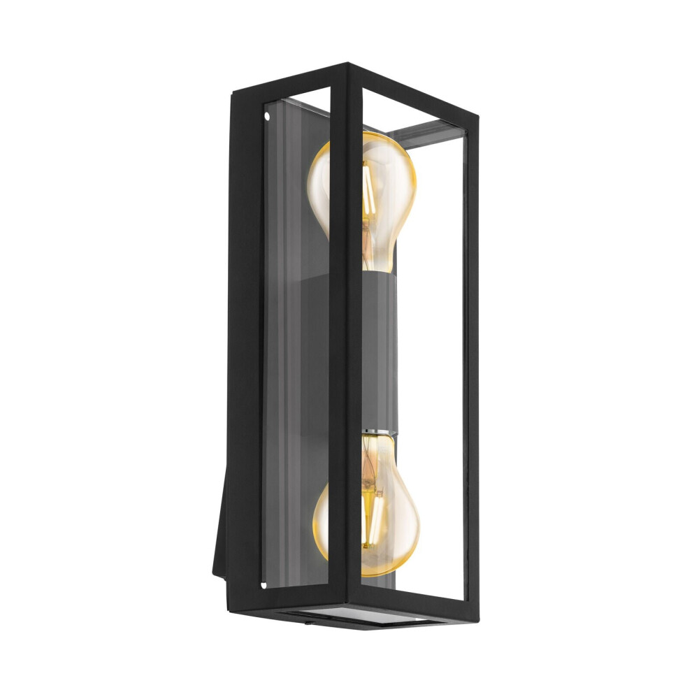 Loops Ip44 Outdoor Wall & Square Glass Shade 2X 60W E27 Bulb Porch Lamp Light/Black