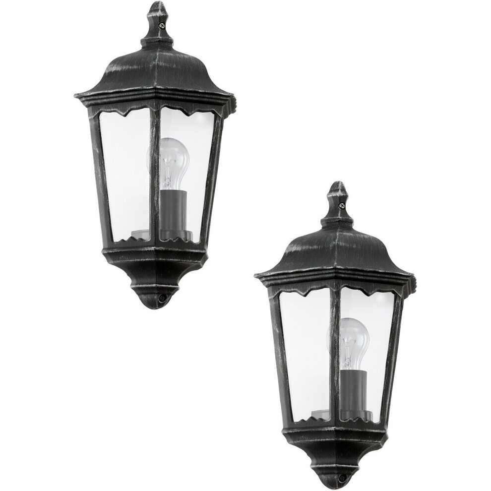 2 PACK IP44 Outdoor Wall Light Black & Silver Patina Clear Glass 60W E27-image-OPC-P8WJRSJ-NEW