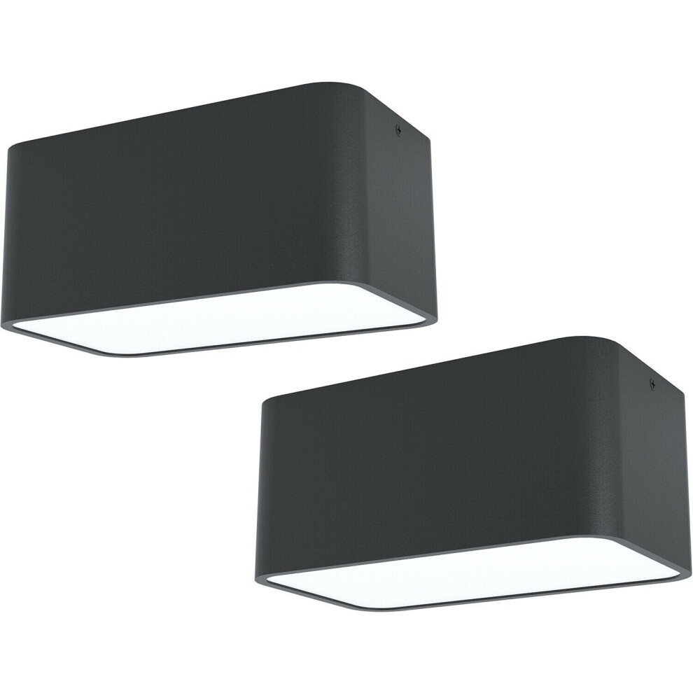 2 PACK Wall / Ceiling Light Black Square Accent Downlight 2x 28W E27 Bulb