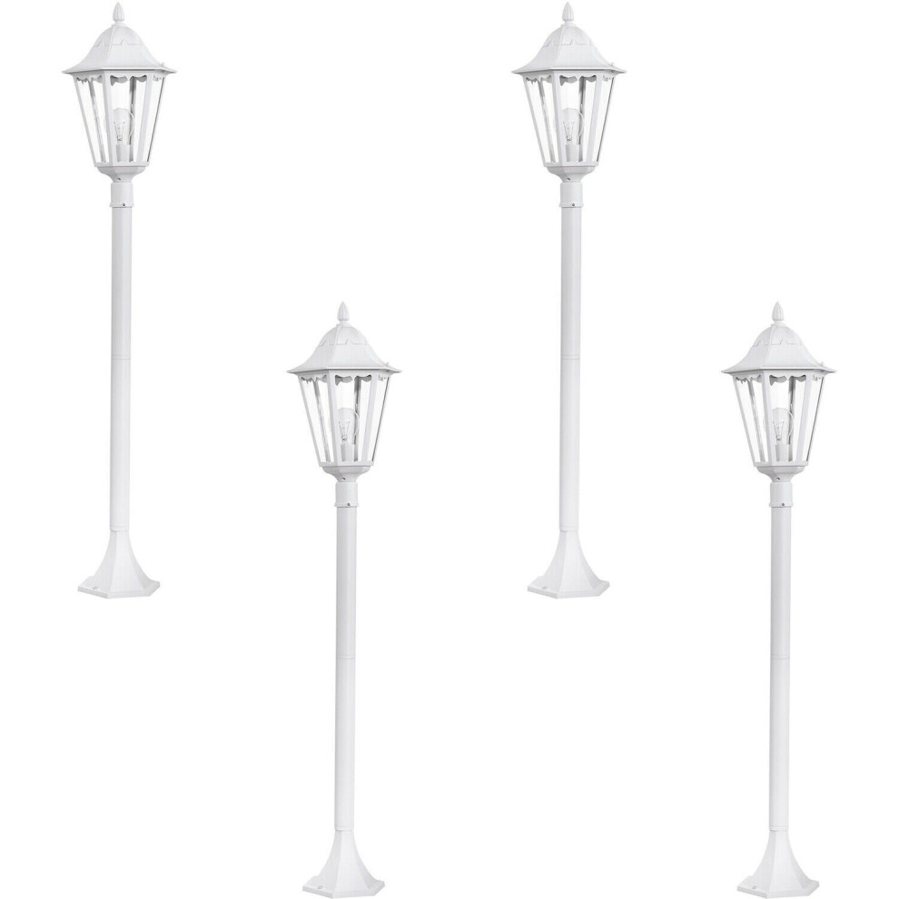 4 PACK IP44 Outdoor Bollard Light White Aluminium Lantern 60W E27 Tall Lamp Post