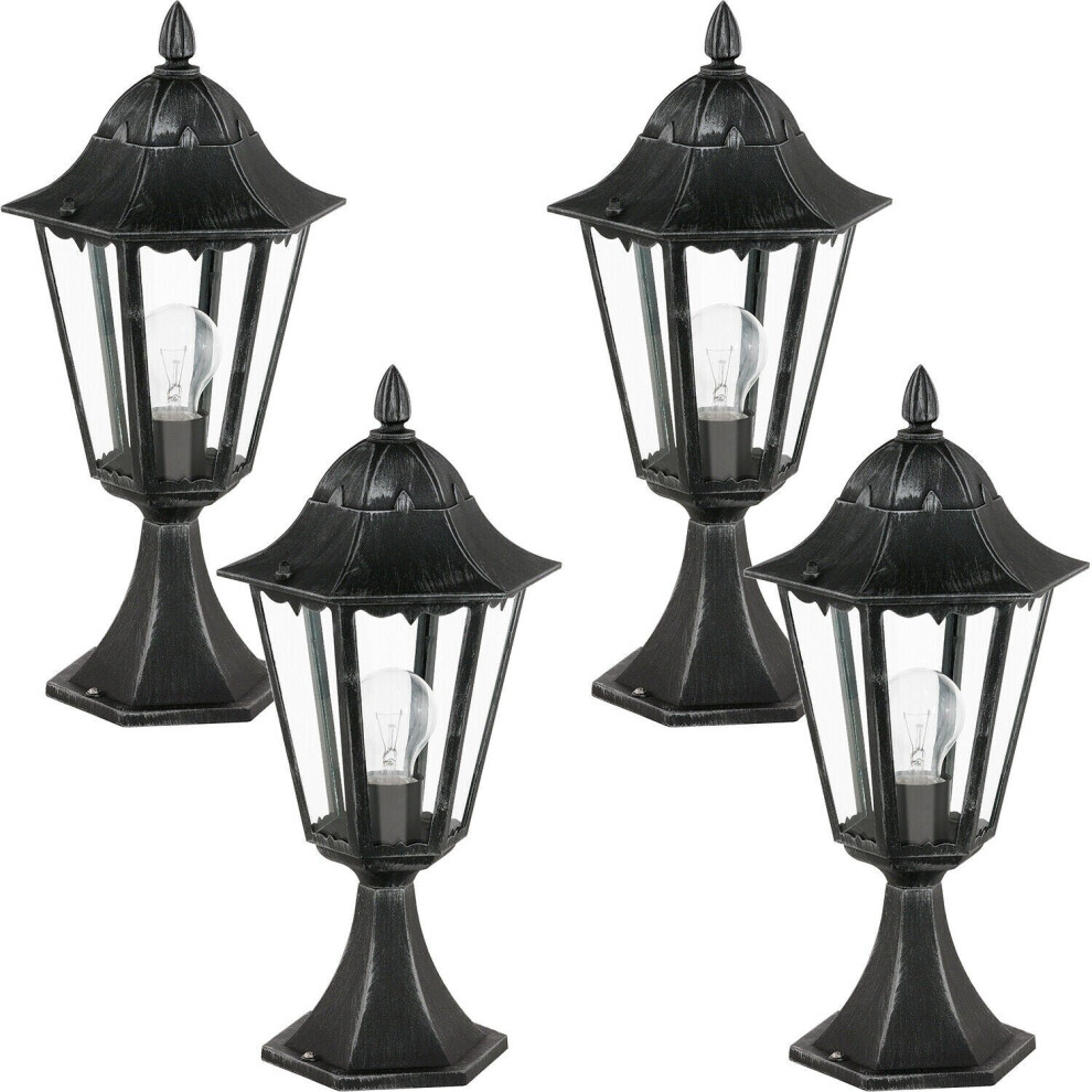Loops 4 Pack Ip44 Outdoor Pedestal Light Black & Silver Patina Lantern 1X 60W E27