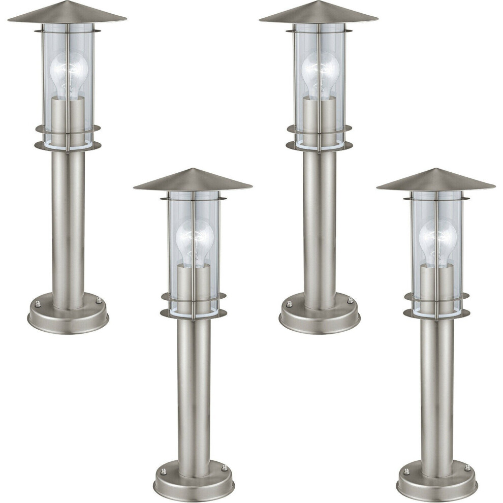 4 PACK IP44 Outdoor Bollard Light Stainless Steel 500mm 60W E27 Driveway Post