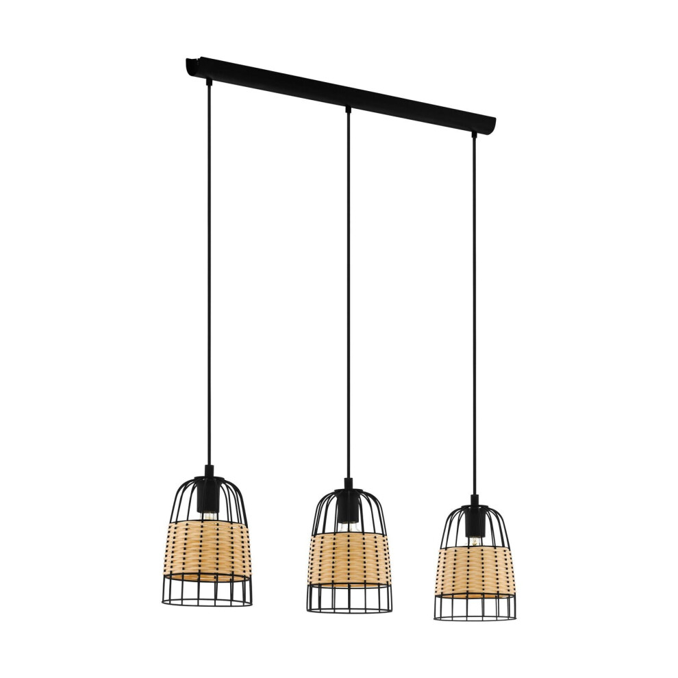 Loops Hanging Ceiling Pendant Light Black & Wicker 3X 40W E27 Hallway Feature Lamp