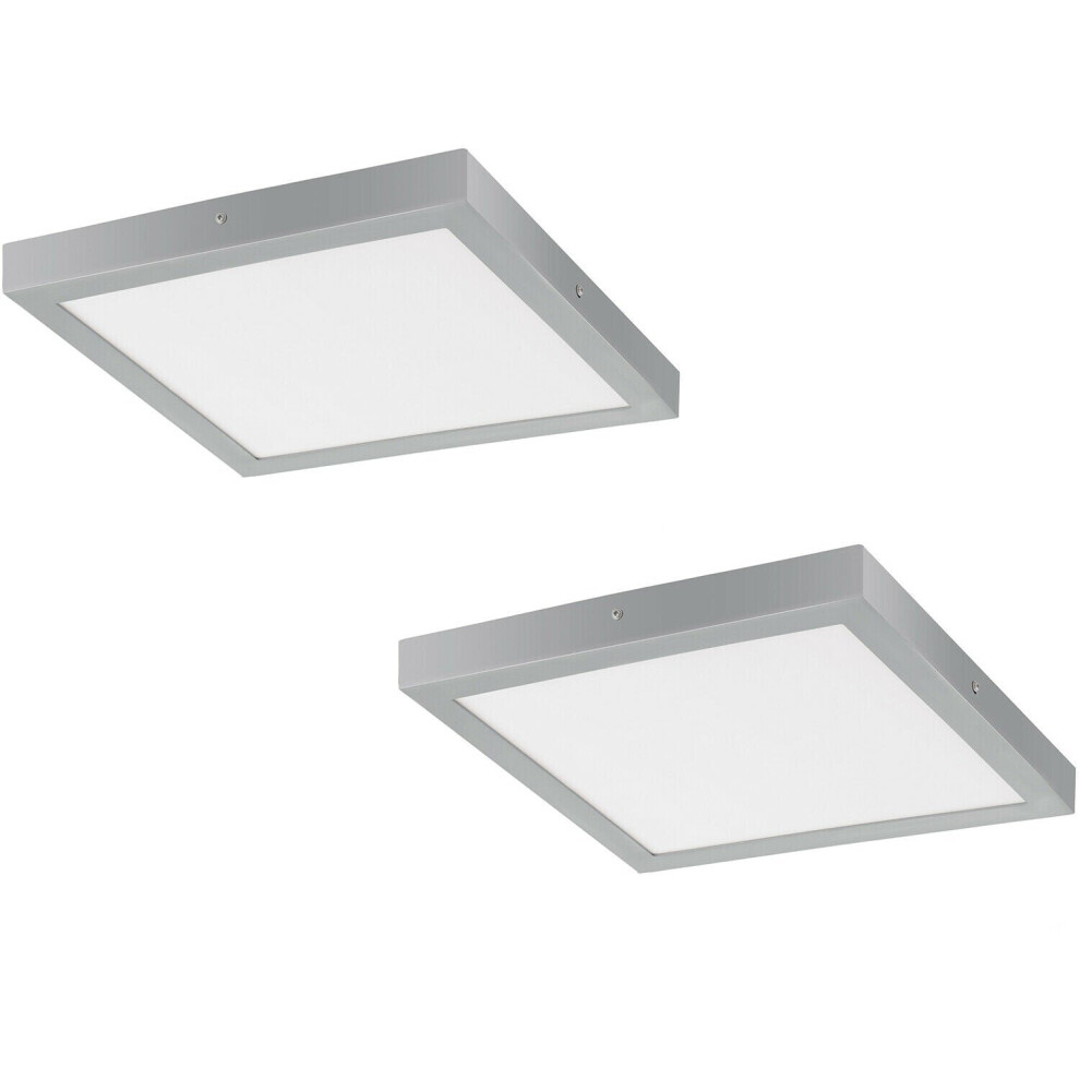 Loops 2 Pack Wall / Ceiling Light Silver 400Mm Square Surface Mounted 25W Led 3000K