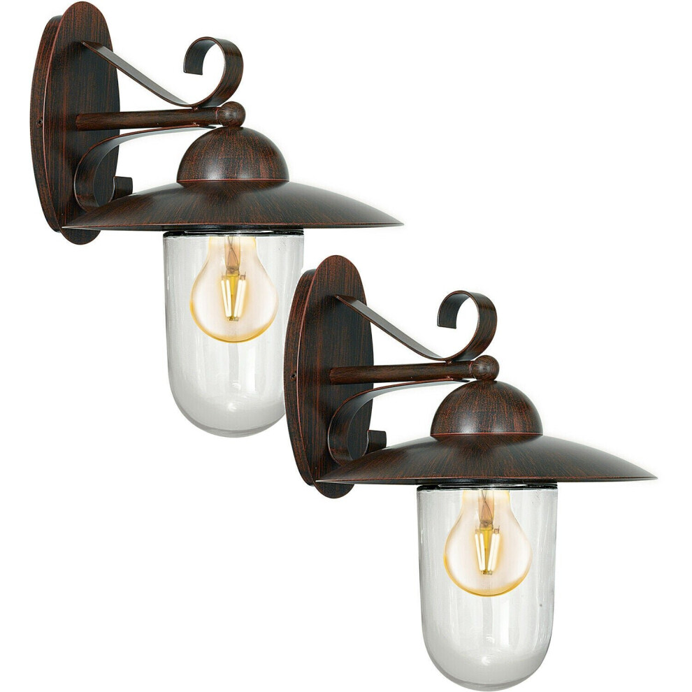 Loops 2 Pack Ip44 Outdoor Wall Antique Steel Fisherman Lamp 1X 60W E27 Light/Brown