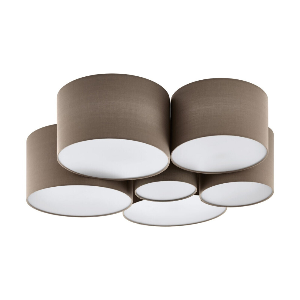 Flush Ceiling 6 Bulb Light Colour White Shades 6 x Taupe Fabric Bulb E27 6x40W