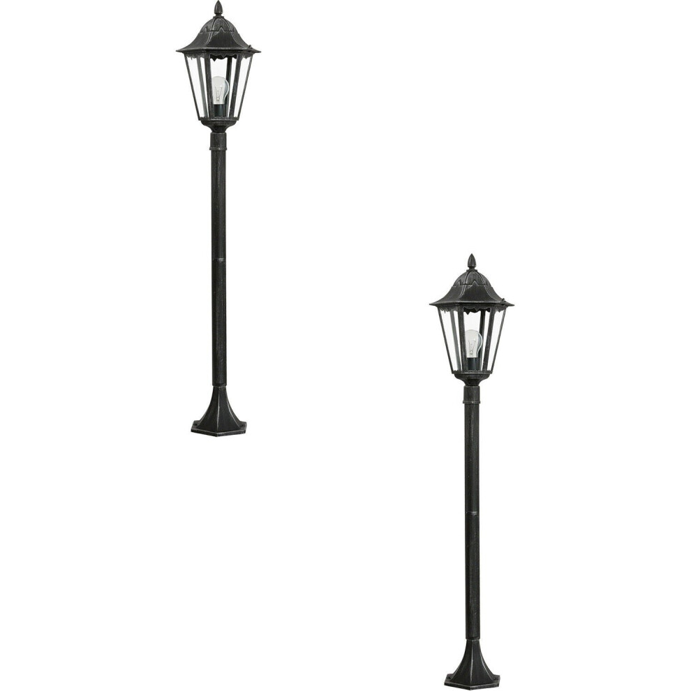 Loops 2 Pack Ip44 Outdoor Bollard Light Black & Silver Lantern 1200Mm Post 60W E27