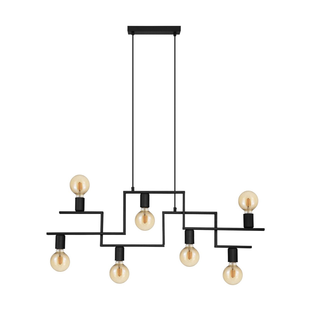 Loops Hanging Ceiling Pendant Light Black Industrial 7X E27 Multi Lamp Table Feature