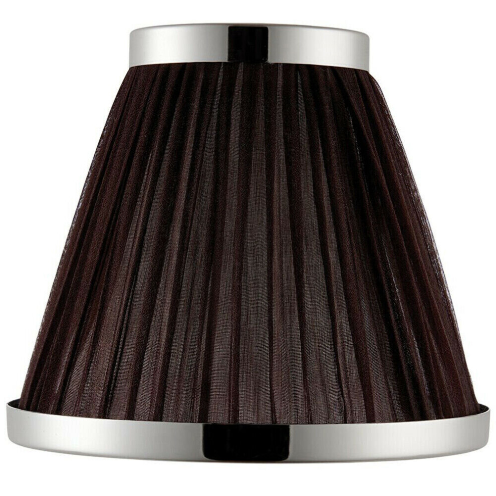 6" Luxury Round Tapered Lamp Shade Brown Pleated Organza Fabric & Bright Nickel