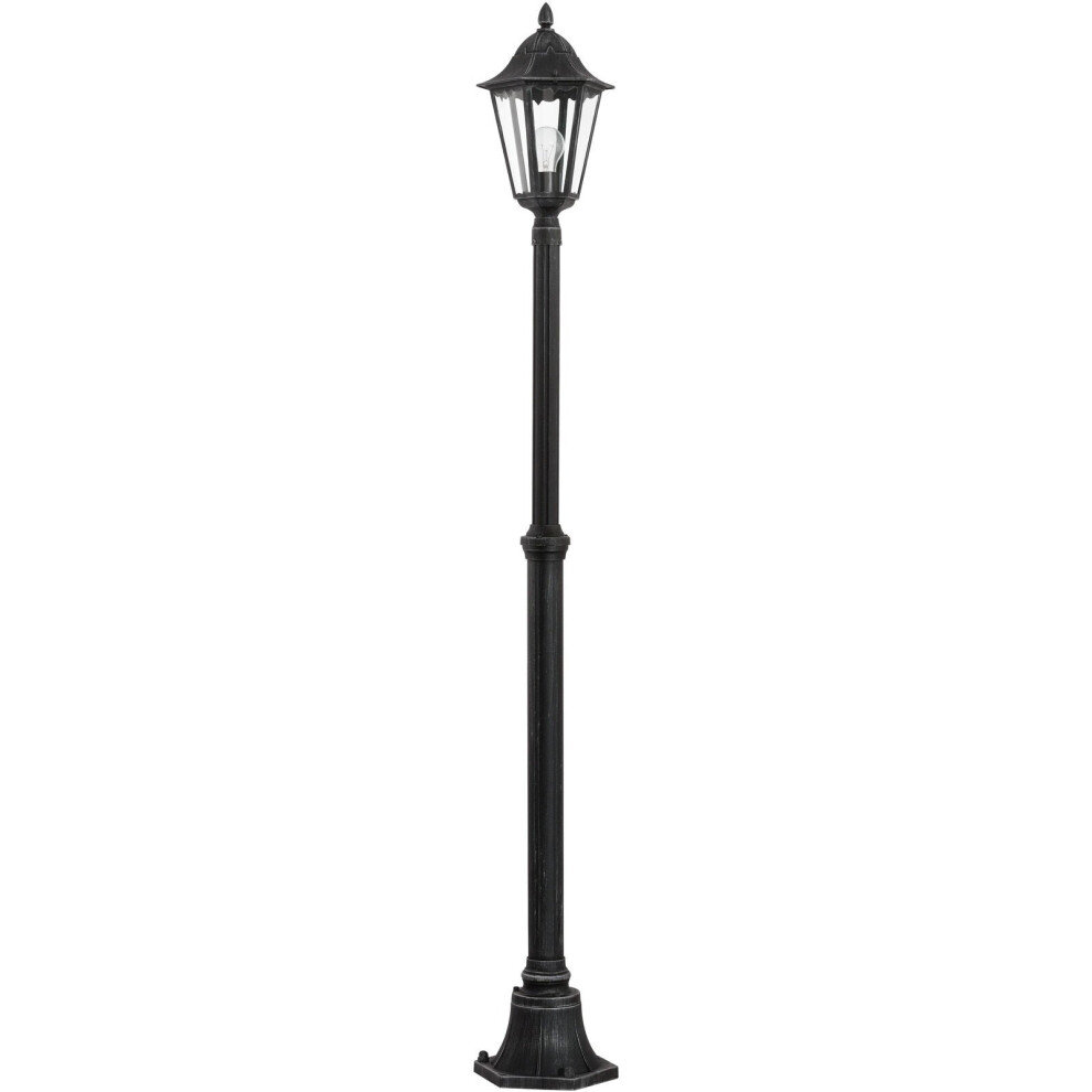 IP44 Outdoor Bollard Light Black & Silver Lantern 2000mm Tall Post 60W E27