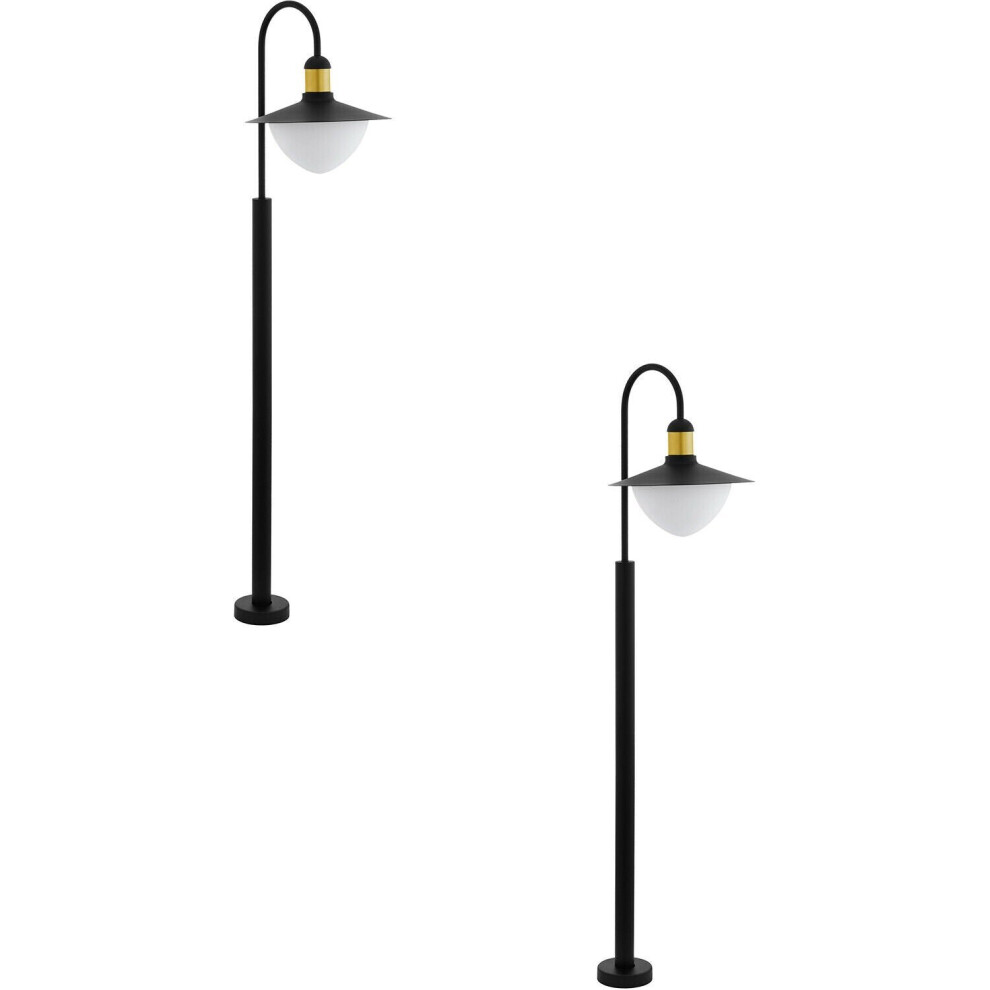 Loops 2 Pack Ip44 Outdoor Bollard & Curved Arm Post 1X 60W E27 Light/Black/Gold