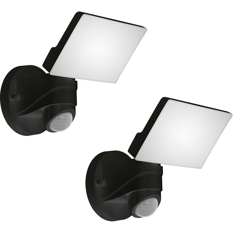 Loops 2 Pack Ip44 Outdoor Wall Light & Pir Sensor Black Plastic 13W Led Lamp