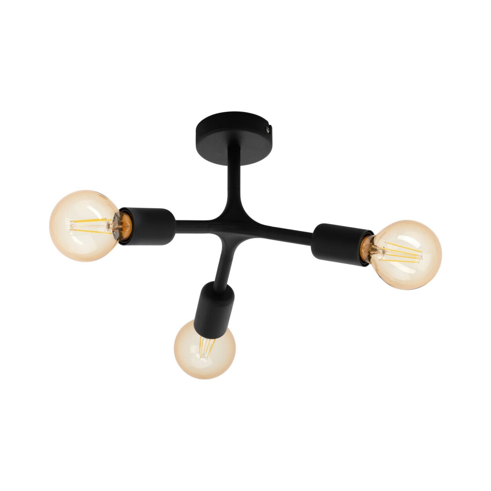 Flush 3 Bulb Ceiling Light Colour Black Arms & Lamp Holders Bulb E27 3x60W