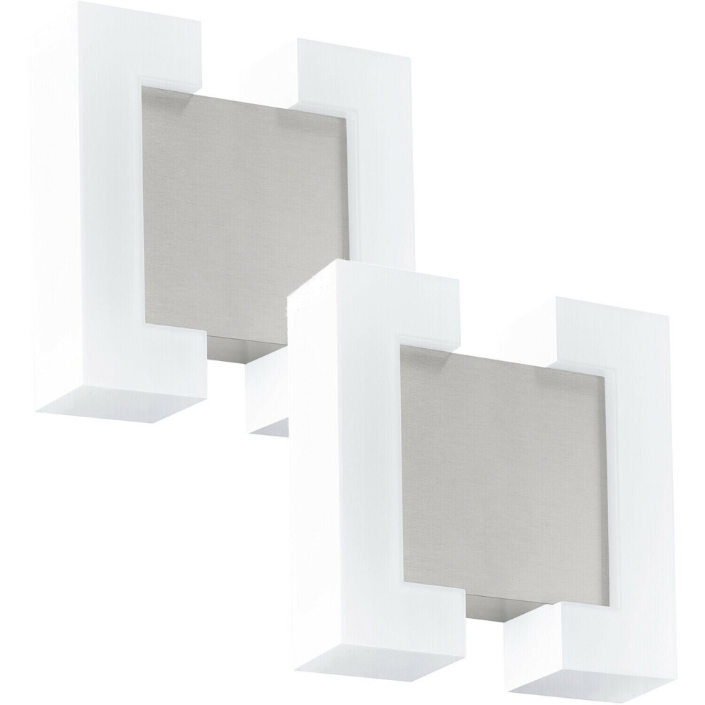 2 PACK IP44 Outdoor Wall Light Satin Nickel Diffused White 4.8W LED