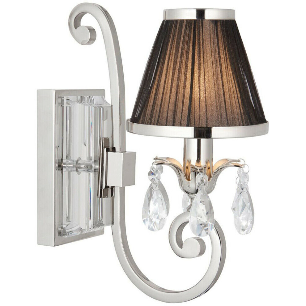 Esher Luxury Single Curved Arm Traditional Wall Light Nickel Crystal Black Shade