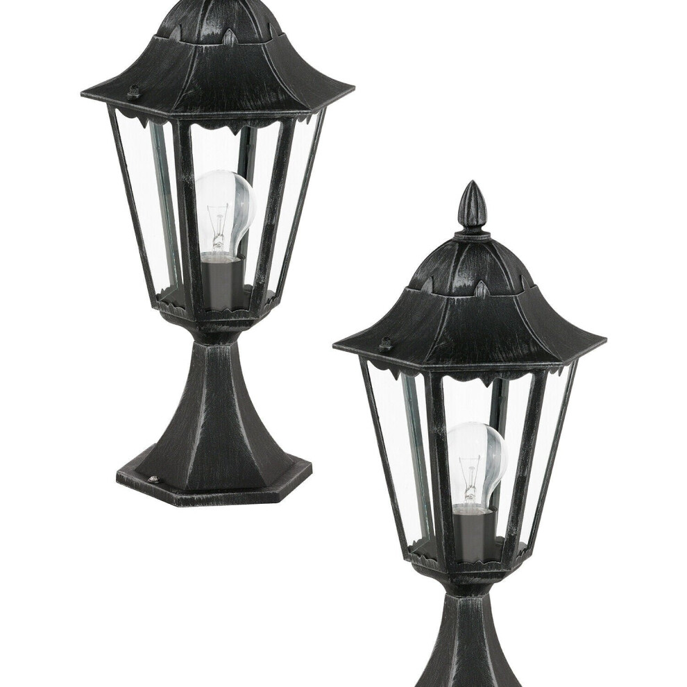 2 PACK IP44 Outdoor Pedestal Light Black & Silver Patina Lantern 1x 60W E27