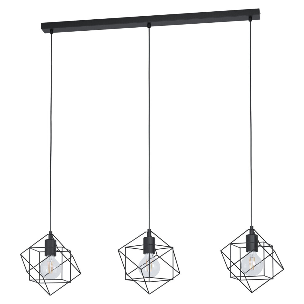 Loops Hanging Ceiling Pendant Cube Frame 3X E27 Geometric Kitchen Island Light/Black