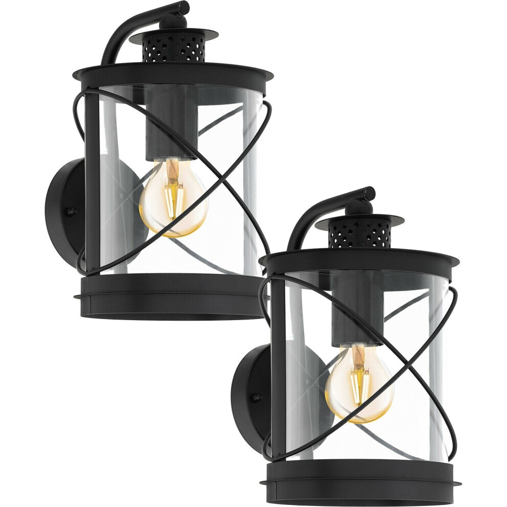 Loops 2 Pack Ip44 Outdoor Wall Light Black Hoop Lantern 1X 60W E27 Porch Lamp