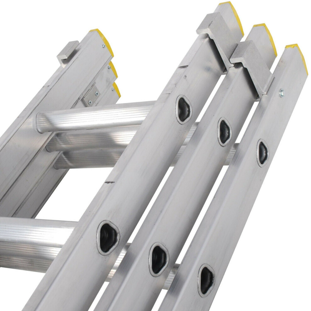 Loops 27 Rung Aluminium Triple Section Extension Ladders & Stabiliser Feet 2.5M 5.5M