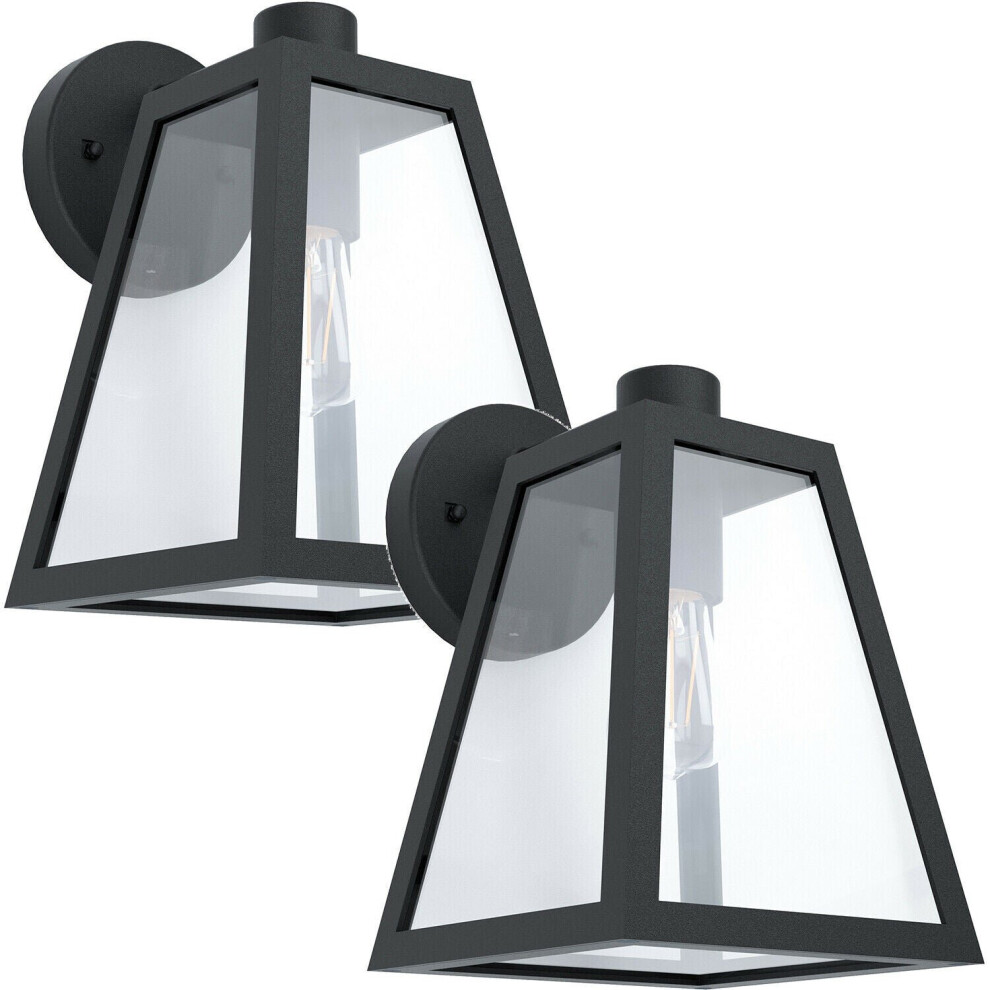2 PACK IP44 Outdoor Wall Light Black Trapeze Lantern 1x 60W E27 Porch Lamp