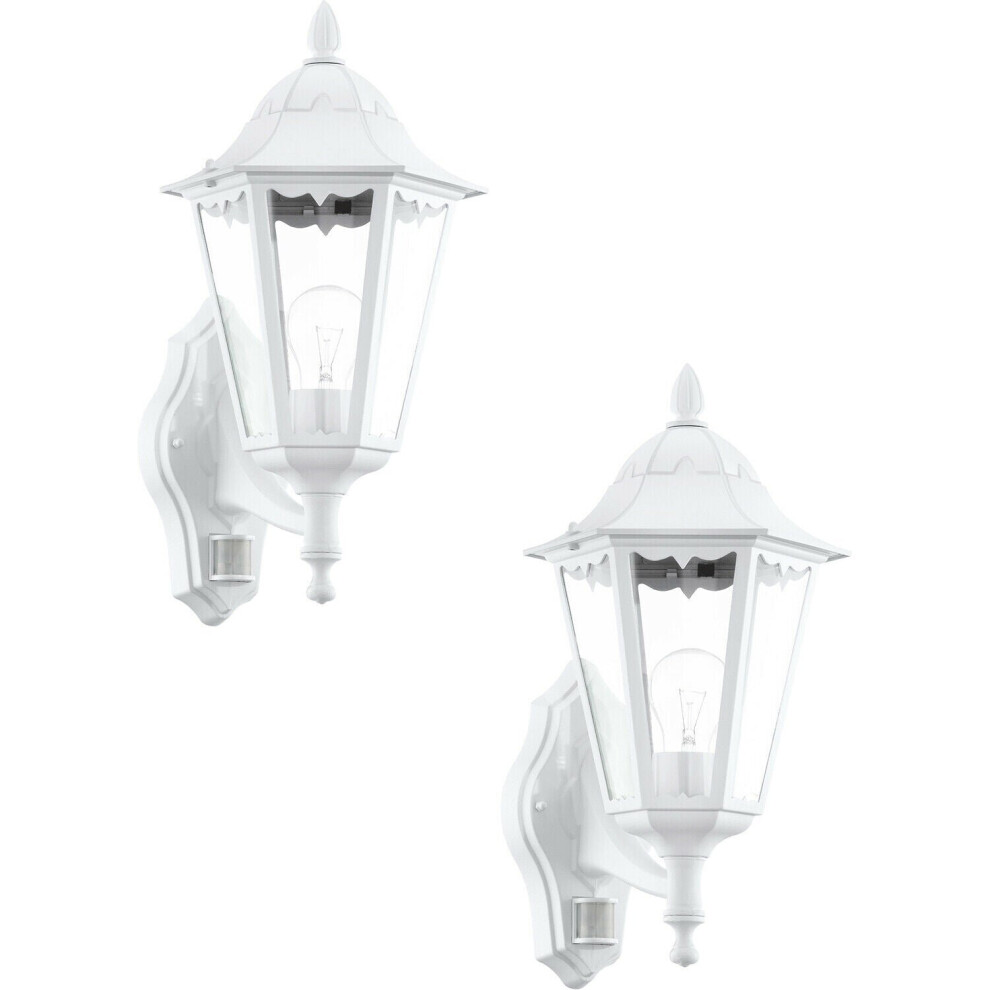 Loops 2 Pack Ip44 Outdoor Wall & Pir Sensor Aluminium Lantern 60W E27 Light/White
