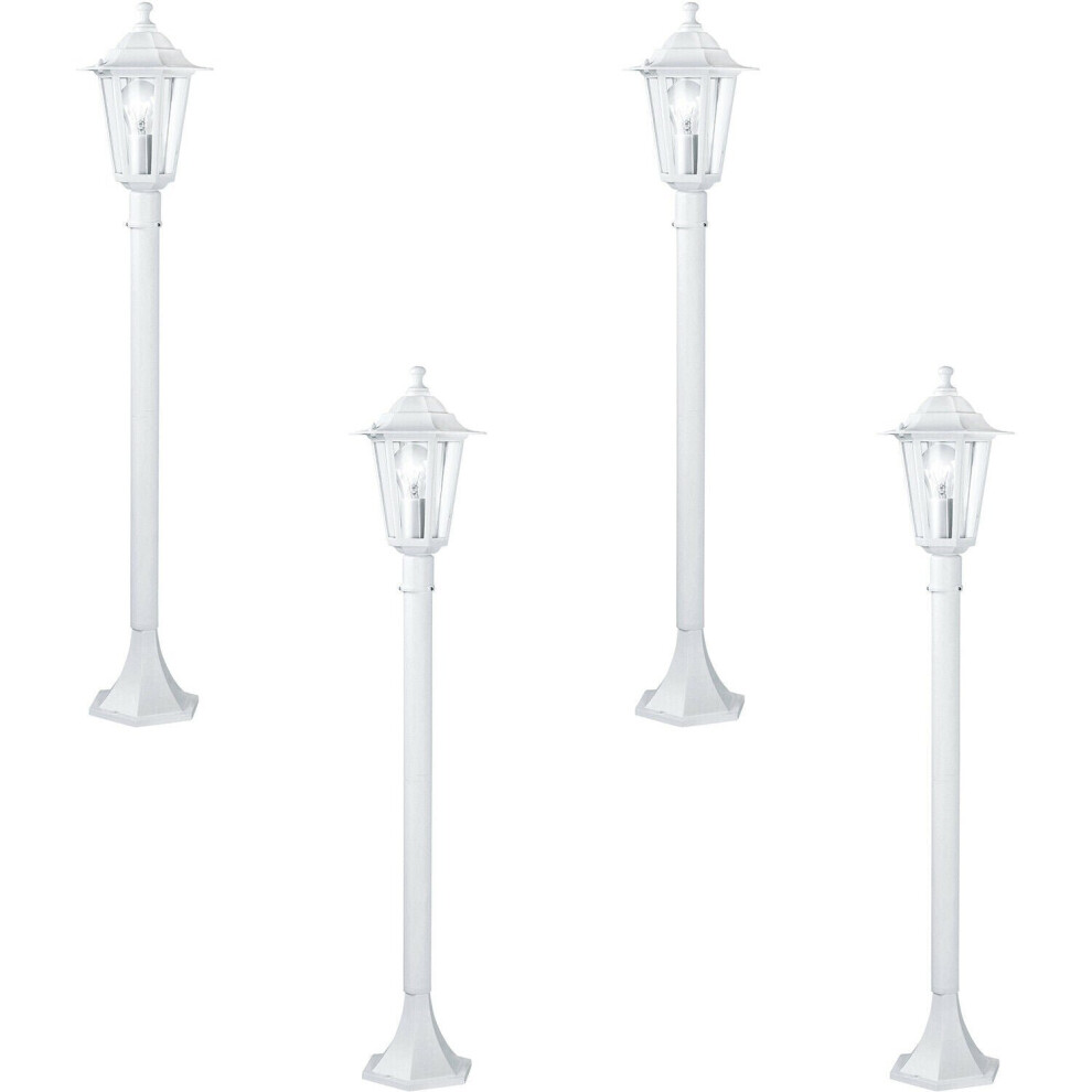 4 PACK IP44 Outdoor Bollard Light White Aluminium Lantern 60W E27 Lamp Post
