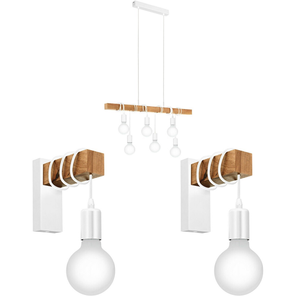 Loops Multi Bulb Ceiling Pendant & 2X Matching Wall S & Wood Trendy Light/White