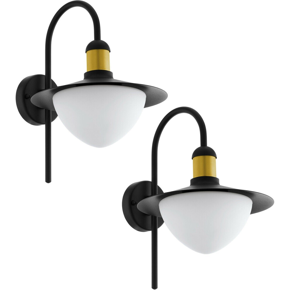 2 PACK IP44 Outdoor Wall Light Black & Gold Modern Fisherman Lamp 60W E27