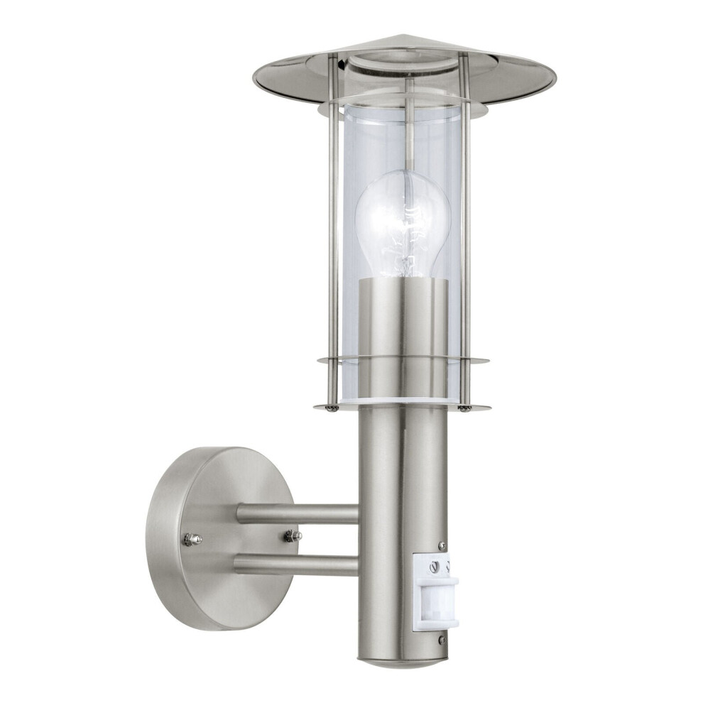 Loops Ip44 Outdoor Wall & Pir Sensor Stainless Steel Lantern 1X 60W E27 Bulb Light