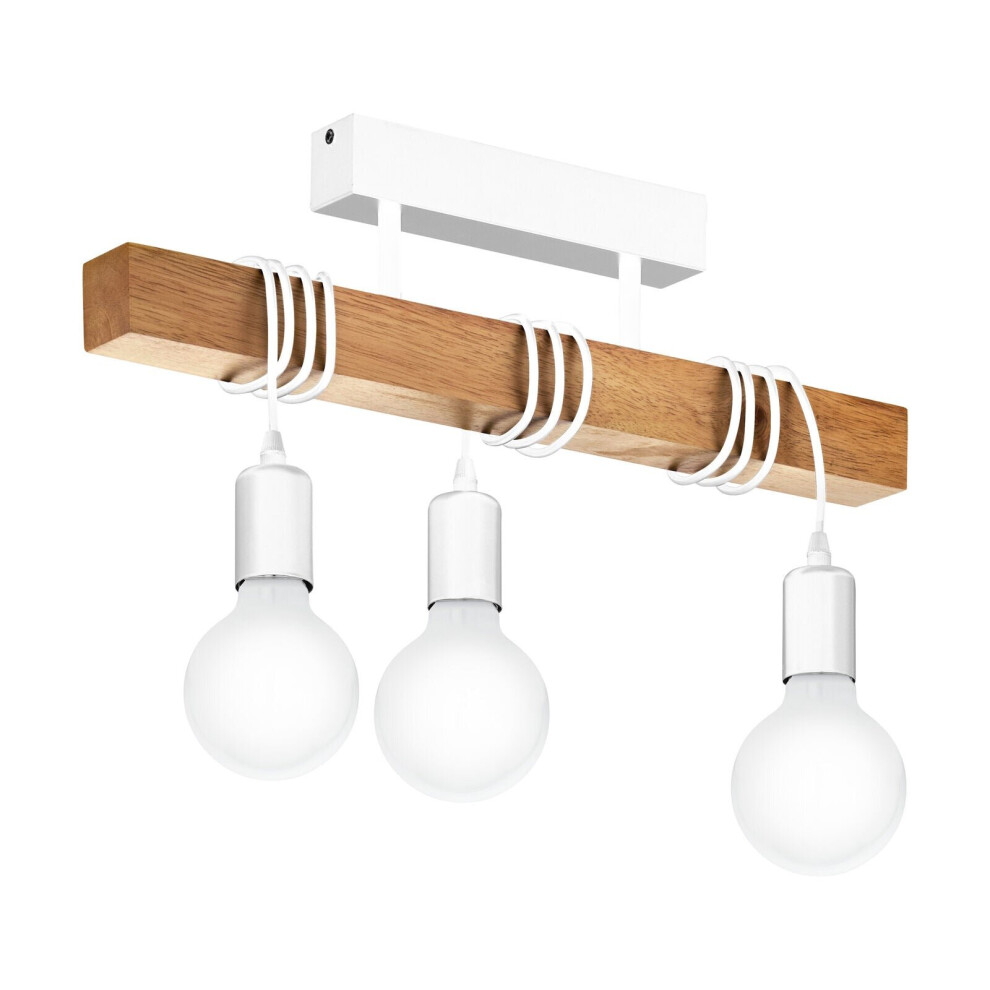 Loops Semi Flush Ceiling Steel & Wood Bar Lamp 3 X 60W E27 Bulb Light/White