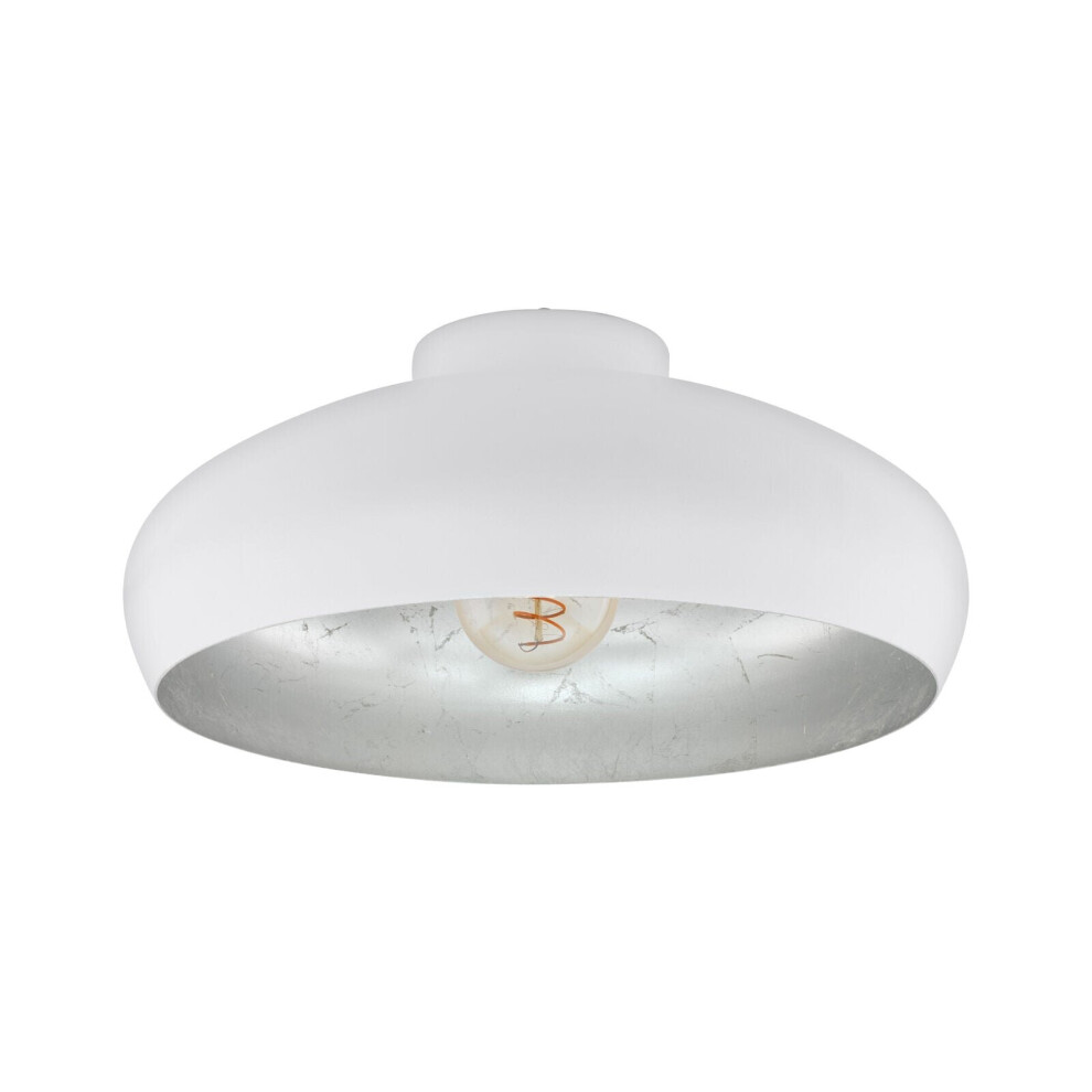 Semi Flush Ceiling Light White & Silver Round Shade 1 X 60W E27 Bulb Feature