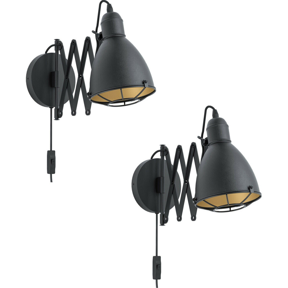 Loops 2 Pack Led Wall Light / Sconce Black & Gold Adjustable Round Shade 1X 28W E27