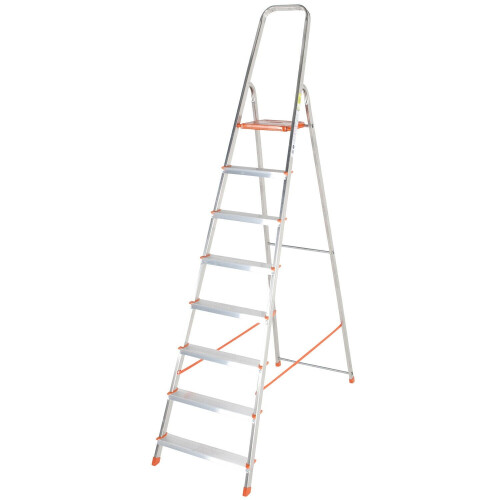Loops 1.7m Lightweight Aluminium Platform Step Ladders 8 Tread Anti Slip DIY Steps